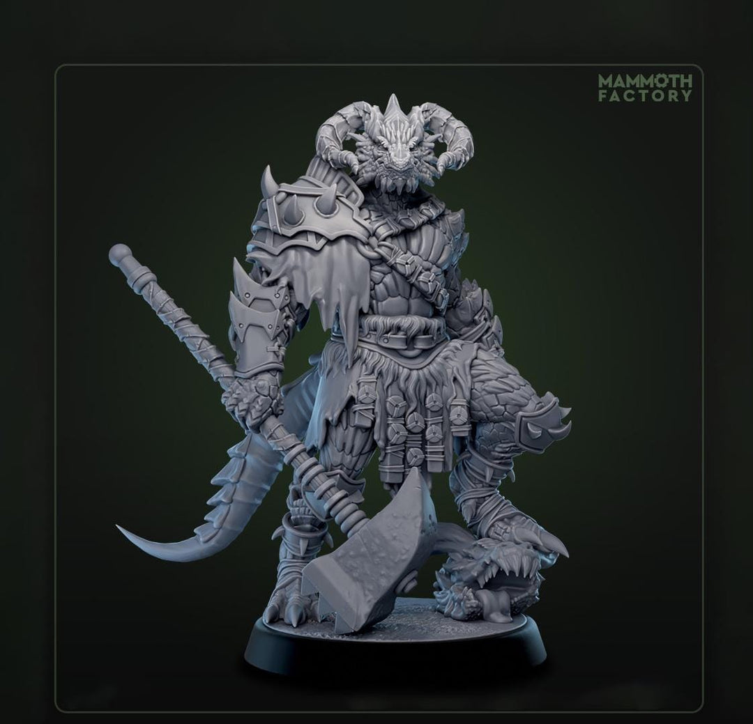 Dragonborn Barbarian, Ranger, Fighter Hammer | 28mm, 32mm,54mm, 75mm, 100mm Scale Resin Miniature | Dungeons and Dragons D&D 5e | Pathfinder