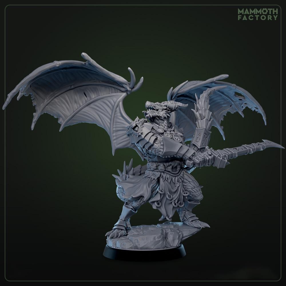 Dragonborn Paladin, Ranger, Fighter, Wings Sword | 28mm,32mm,54mm, 75mm, 100mm Scale Resin Miniature | Dungeons & Dragons DnD 5e Pathfinder