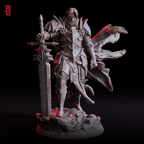 Human Paladin, Fighter Sword | UNPAINTED Miniature | 28mm, 32mm, 54mm,75mm, 100mm Scales | Pathfinder Figure | DnD | Dungeons & Dragons |