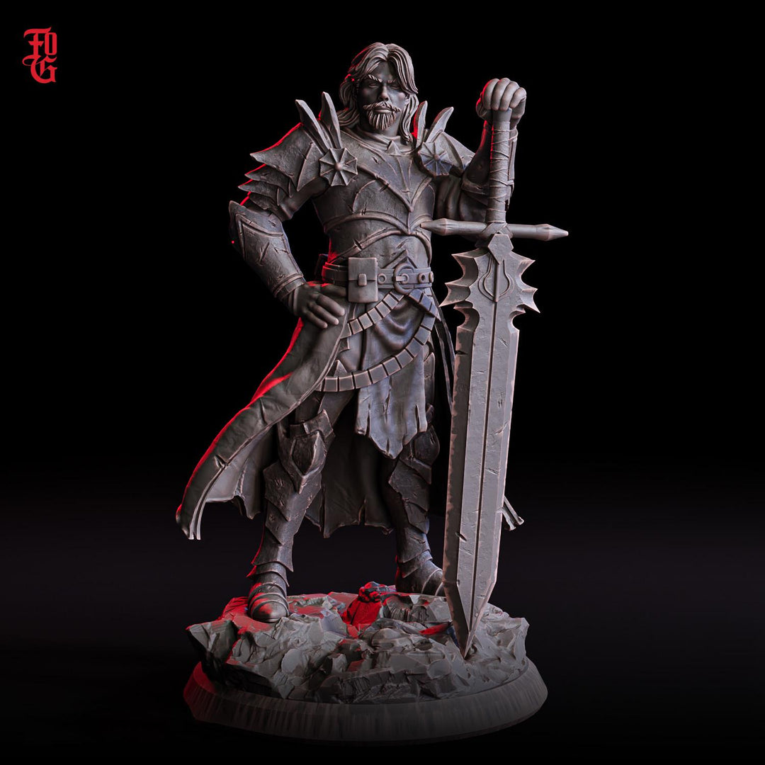Human Paladin, Fighter Sword | UNPAINTED Miniature | 28mm, 32mm, 54mm,75mm, 100mm Scales | Pathfinder Figure | DnD | Dungeons &amp; Dragons |