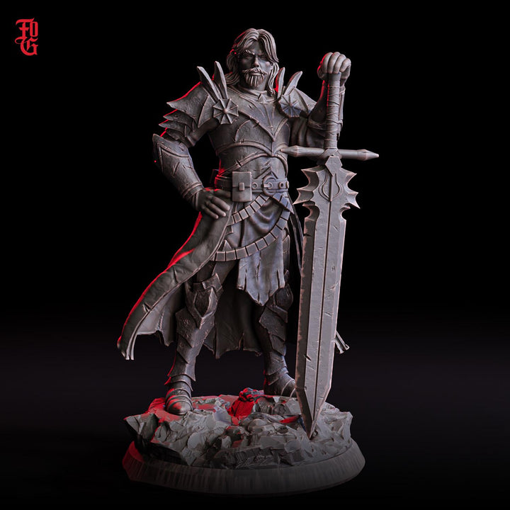 Human Paladin, Fighter Sword | UNPAINTED Miniature | 28mm, 32mm, 54mm,75mm, 100mm Scales | Pathfinder Figure | DnD | Dungeons &amp; Dragons |