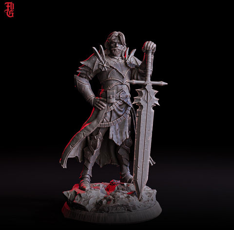 Human Paladin, Fighter Sword | UNPAINTED Miniature | 28mm, 32mm, 54mm,75mm, 100mm Scales | Pathfinder Figure | DnD | Dungeons & Dragons |