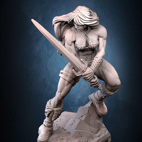 Human Female Barbarian Fighter | UNPAINTED Resin Miniature 28mm,32mm,54mm,75mm,100mm Scale | Dungeons & Dragons 5e | Pathfinder | Dnd Gift
