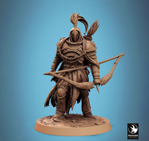 Human Paladin, Fighter Sharpshooter Helm, Bow PC / NPC, DnD 5e Unpainted Mini| 28mm, 32mm,54mm,75mm,100mm Scales | Dungeons & Dragons gift