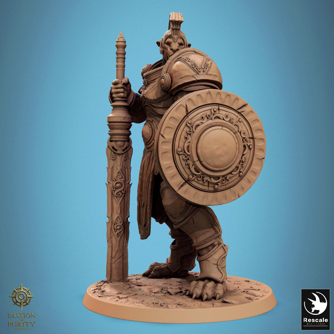 Leonin LionFolk Fighter in Armor | 28mm, 32mm, 54mm, 75mm Scales,100mm Tall | Dungeons and Dragons D&amp;D 5e | Pathfinder| Daybreak Miniatures