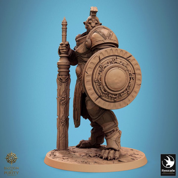 Leonin LionFolk Fighter in Armor | 28mm, 32mm, 54mm, 75mm Scales,100mm Tall | Dungeons and Dragons D&amp;D 5e | Pathfinder| Daybreak Miniatures