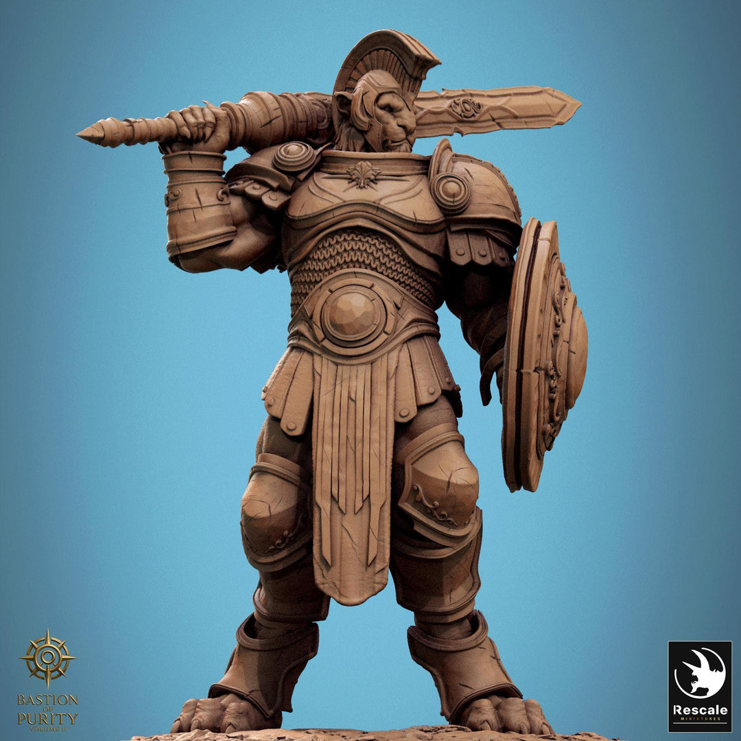 Leonin LionFolk Fighter in Armor | 28mm, 32mm, 54mm, 75mm Scales,100mm Tall | Dungeons and Dragons D&amp;D 5e | Pathfinder| Daybreak Miniatures
