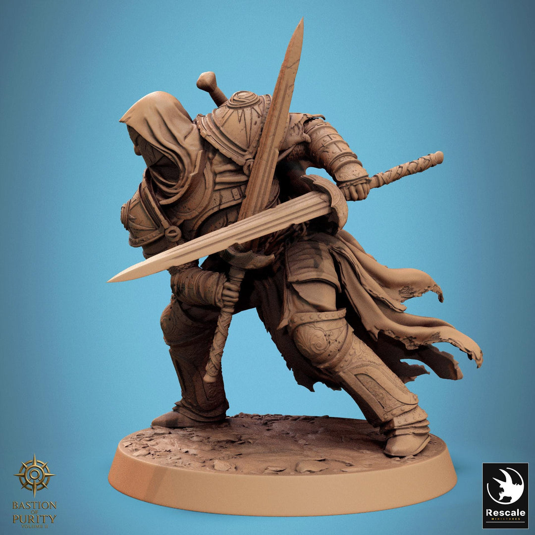Paladin, Fighter, Two-Weapon Fighting Swords, DnD 5e Unpainted Miniature| 28mm, 32mm,54mm,75mm,100mm Scales| Dungeons &amp; Dragons | Pathfinder