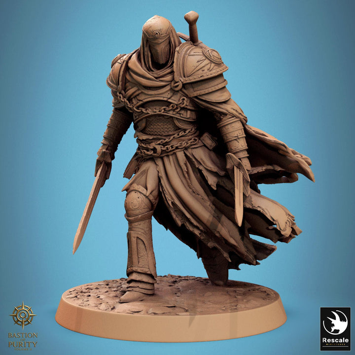 Paladin, Fighter, Two-Weapon Fighting Swords, DnD 5e Unpainted Miniature| 28mm, 32mm,54mm,75mm,100mm Scales| Dungeons &amp; Dragons | Pathfinder