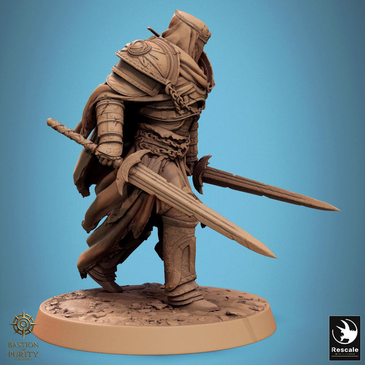 Paladin, Fighter, Two-Weapon Fighting Swords, DnD 5e Unpainted Miniature| 28mm, 32mm,54mm,75mm,100mm Scales| Dungeons &amp; Dragons | Pathfinder