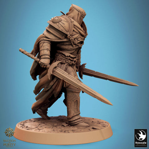 Paladin, Fighter, Two-Weapon Fighting Swords, DnD 5e Unpainted Miniature| 28mm, 32mm,54mm,75mm,100mm Scales| Dungeons & Dragons | Pathfinder