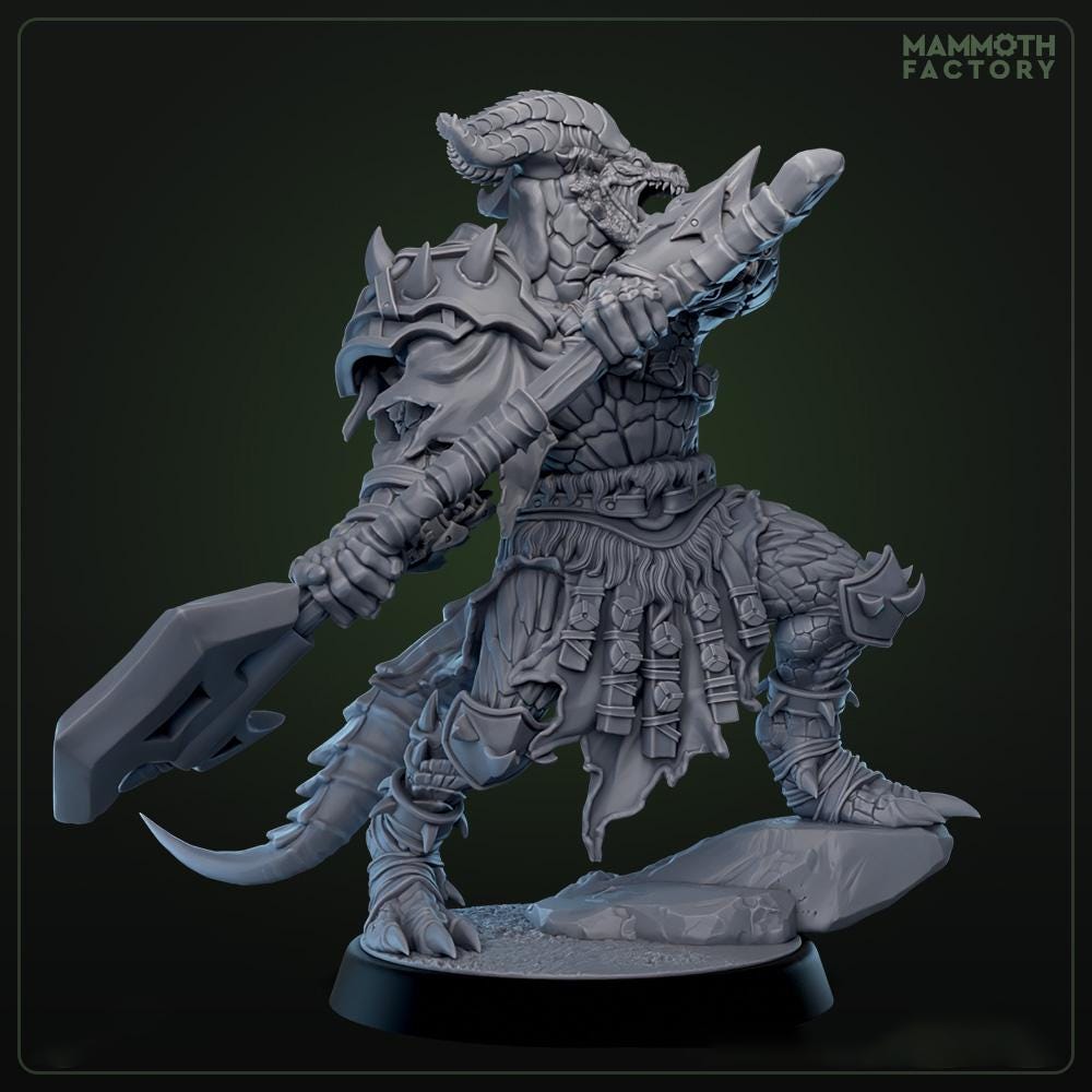 Dragonborn Barbarian, Ranger, Fighter Axe | 28mm, 32mm,54mm, 75mm, 100mm Scale Resin Miniature | Dungeons and Dragons D&amp;D 5e | Pathfinder