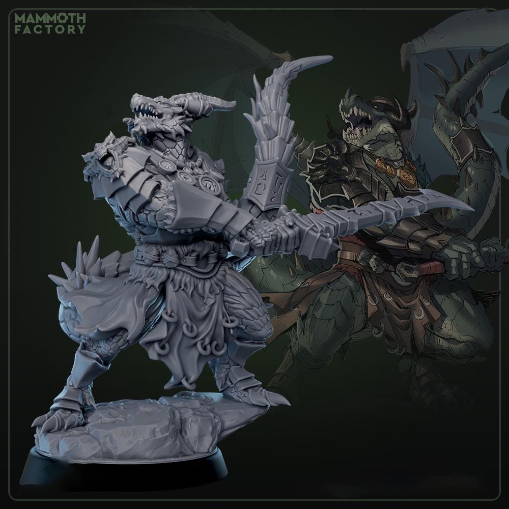 Dragonborn Paladin, Ranger, Fighter, Sword | 28mm, 32mm,54mm, 75mm, 100mm Scale Resin Miniature | Dungeons and Dragons D&D 5e | Pathfinder