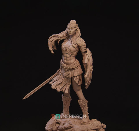 Human Female Fighter Gladiator PC / NPC Unpainted D&D 5e | 28mm,32mm,54mm,75mm,100mm Scales | Pathfinder| Nerikson