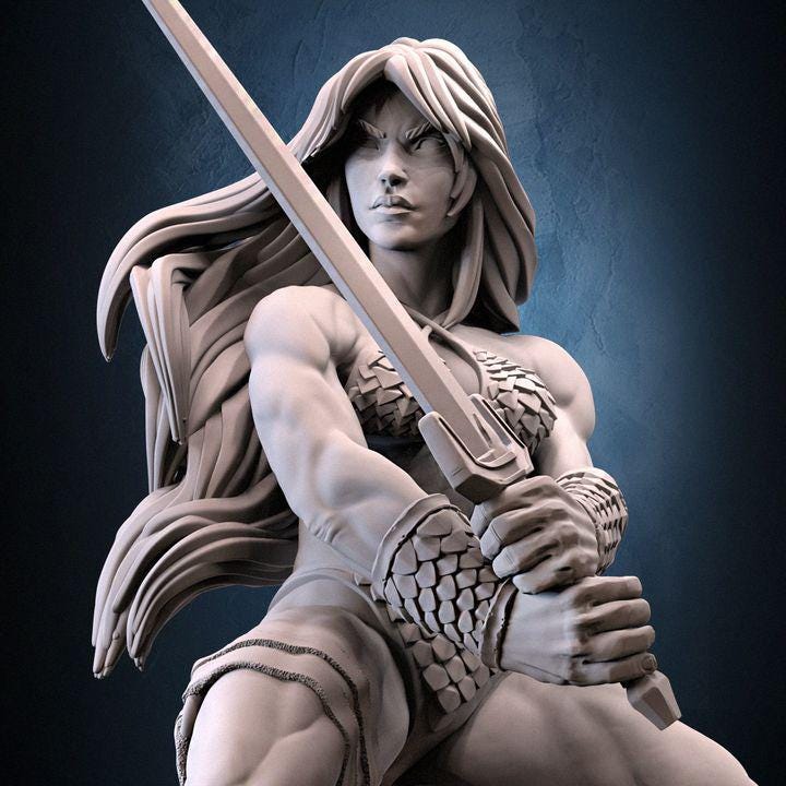 Human Female Barbarian Fighter | UNPAINTED Resin Miniature 5 Sizes /Scale | Pathfinder | Dnd