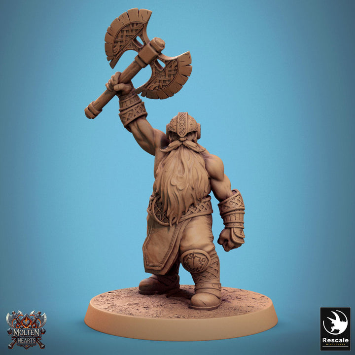 Dwarf Fighter Barbarian Axe Attack Unpainted Model | 28mm, 32mm,54mm,75mm,100mm Scales | Dungeons and Dragons Pathfinder Lord of The Print