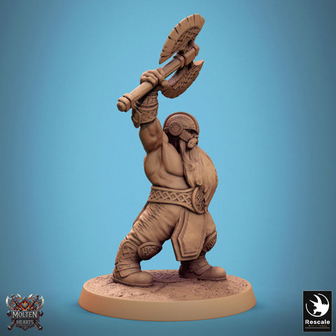 Dwarf Fighter Barbarian Axe Attack Unpainted Model | 28mm, 32mm,54mm,75mm,100mm Scales | Dungeons and Dragons Pathfinder Lord of The Print
