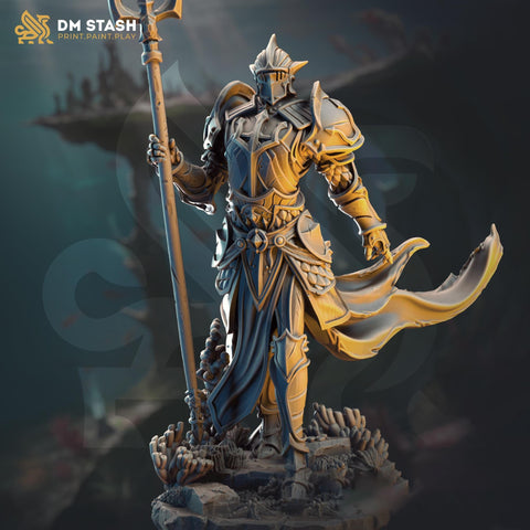 Human Paladin, Fighter Battlemaster Trident | Resin Unpainted Miniature | 28mm, 32mm, 54mm,75mm, 100mm Scales | Pathfinder Figure | DnD | |