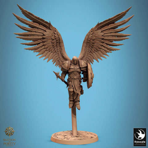 Aasimar Paladin, Angel, Solar,Spear n Shield, DnD 5e Unpainted Miniature| 28mm, 32mm,54mm,75mm,100mm Scales | Dungeons & Dragons |Pathfinder