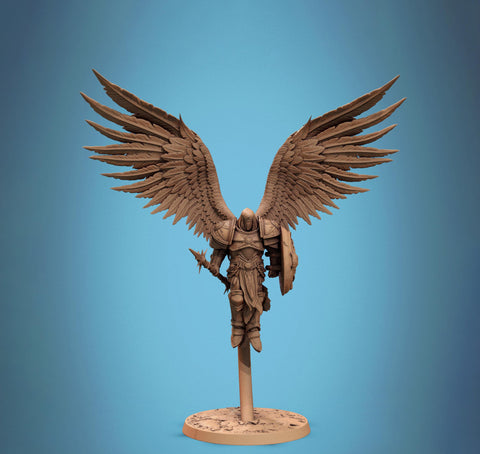Aasimar Paladin, Angel, Solar,Spear n Shield, DnD 5e Unpainted Miniature| 28mm, 32mm,54mm,75mm,100mm Scales | Dungeons & Dragons |Pathfinder