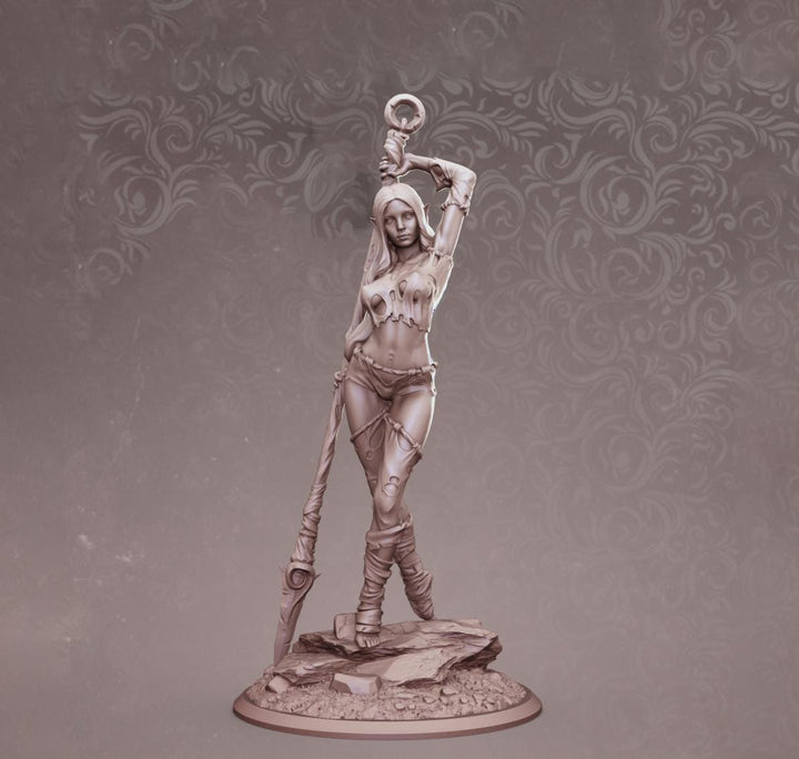 Elf Pinup Female Fighter Polearm master Gladiator PC or NPC | 28mm, 32mm Scales also 50mm, 75mm, 100mm | Dungeons and Dragons | Pathfinder |