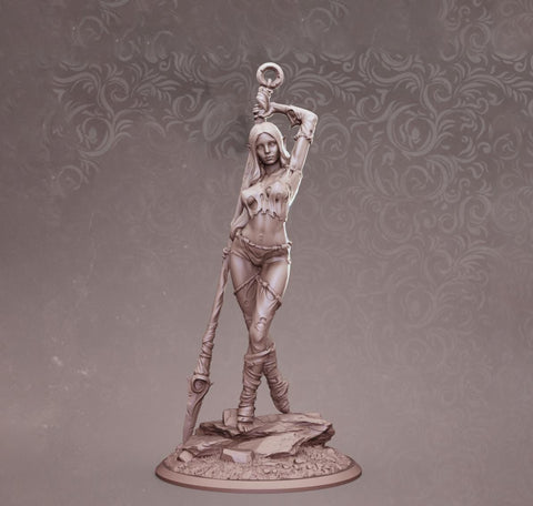 Elf Pinup Female Fighter Polearm master Gladiator PC or NPC | 28mm, 32mm Scales also 50mm, 75mm, 100mm | Dungeons and Dragons | Pathfinder |
