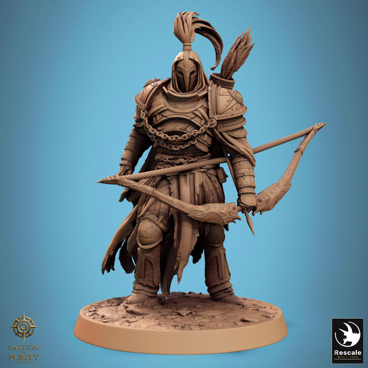 Human Paladin, Fighter Sharpshooter Helm, Bow PC / NPC, DnD 5e Unpainted Mini| 28mm, 32mm,54mm,75mm,100mm Scales | Dungeons &amp; Dragons gift