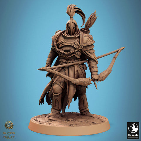 Human Paladin, Fighter Sharpshooter Helm, Bow PC / NPC, DnD 5e Unpainted Mini| 28mm, 32mm,54mm,75mm,100mm Scales | Dungeons & Dragons gift