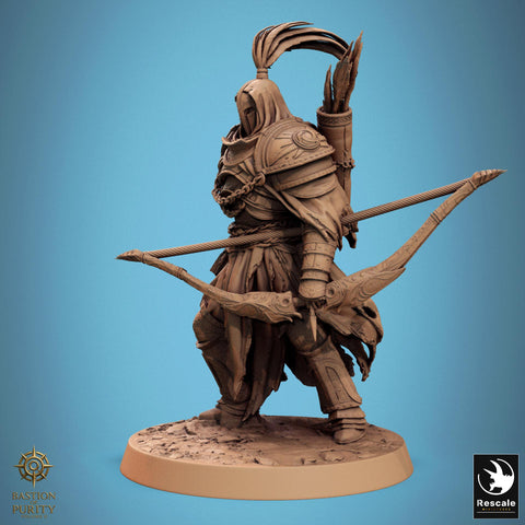 Human Paladin, Fighter Sharpshooter Helm, Bow PC / NPC, DnD 5e Unpainted Mini| 28mm, 32mm,54mm,75mm,100mm Scales | Dungeons & Dragons gift