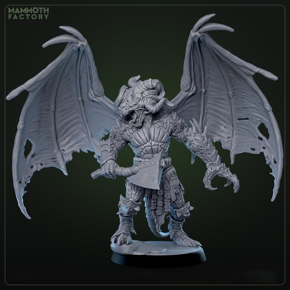 Dragonborn Paladin, Ranger, Fighter, Wings Sword | 28mm,32mm,54mm, 75mm, 100mm Scale Resin Miniature | Dungeons & Dragons DnD 5e Pathfinder