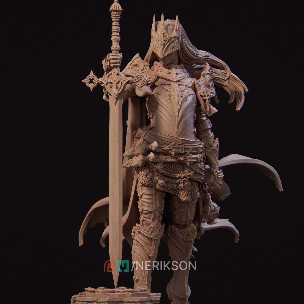 Human Female Paladin, Fighter, Death Domain Cleric PC / NPC Unpainted D&amp;D 5e | 28mm,32mm,54mm,75mm,100mm Scales | Pathfinder| Nerikson