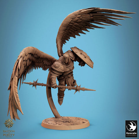 Aasimar Paladin, Angel, Solar,Spear n Shield, DnD 5e Unpainted Miniature| 28mm, 32mm,54mm,75mm,100mm Scales | Dungeons & Dragons |Pathfinder