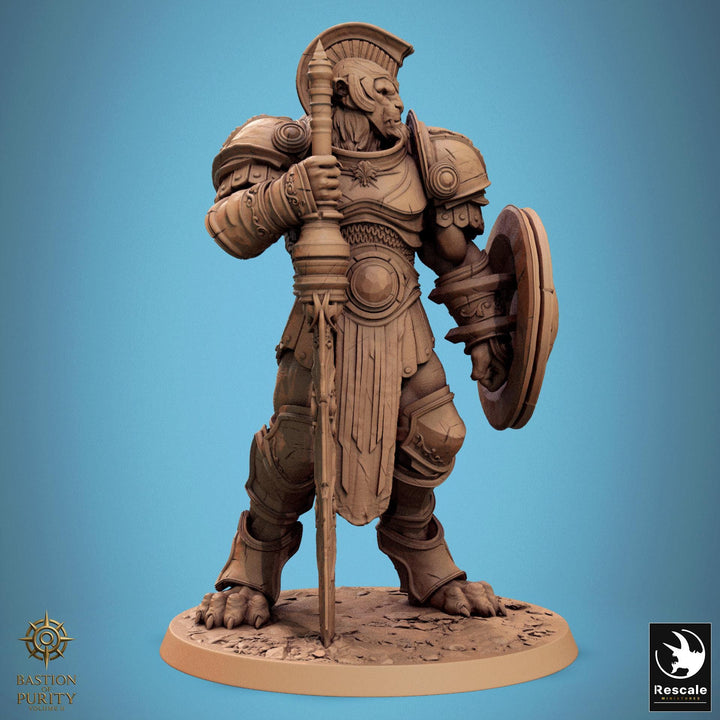 Leonin LionFolk Fighter in Armor | 28mm, 32mm, 54mm, 75mm Scales,100mm Tall | Dungeons and Dragons D&amp;D 5e | Pathfinder| Daybreak Miniatures