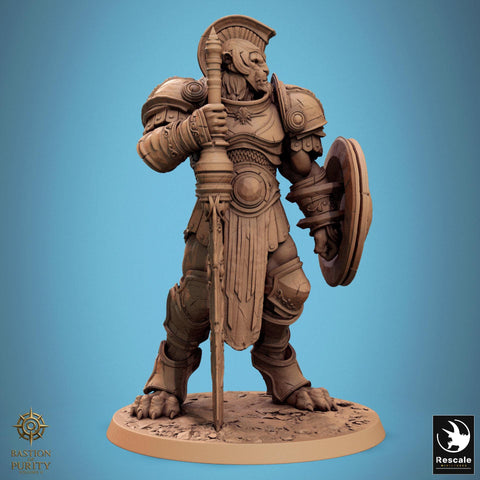 Leonin LionFolk Fighter in Armor | 28mm, 32mm, 54mm, 75mm Scales,100mm Tall | Dungeons and Dragons D&D 5e | Pathfinder| Daybreak Miniatures
