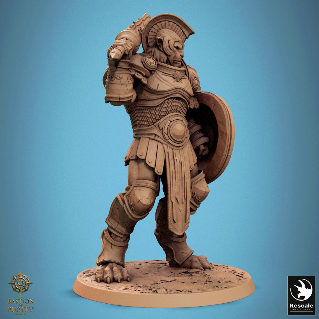 Leonin LionFolk Fighter in Armor | 28mm, 32mm, 54mm, 75mm Scales,100mm Tall | Dungeons and Dragons D&amp;D 5e | Pathfinder| Daybreak Miniatures