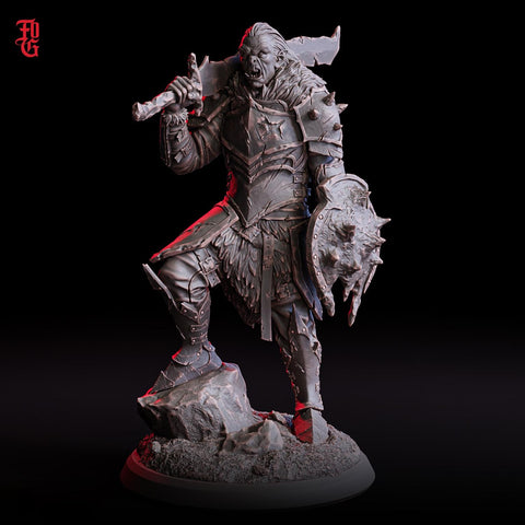 Orc Fighter Barbarian Armor Sword n Shield, Half-Orc | Scales: 28mm,32mm ,54mm,75mm,100mm Megaboss | Dungeons & Dragons 5e | Pathfinder
