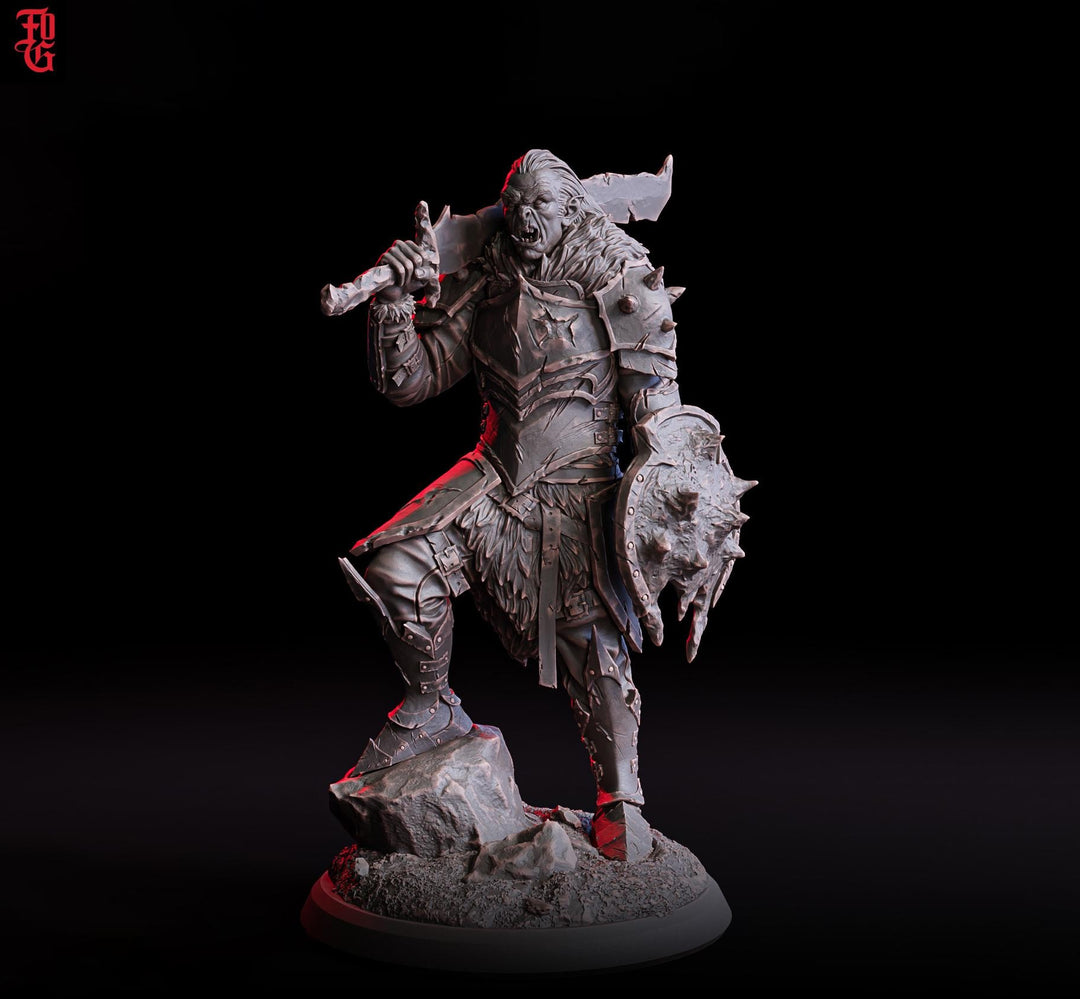 Orc Fighter Barbarian Armor Sword n Shield, Half-Orc | Scales: 28mm,32mm ,54mm,75mm,100mm Megaboss | Dungeons & Dragons 5e | Pathfinder