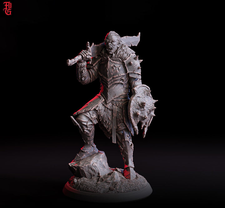 Orc Fighter Barbarian Armor Sword n Shield, Half-Orc | Scales: 28mm,32mm ,54mm,75mm,100mm Megaboss | Dungeons &amp; Dragons 5e | Pathfinder