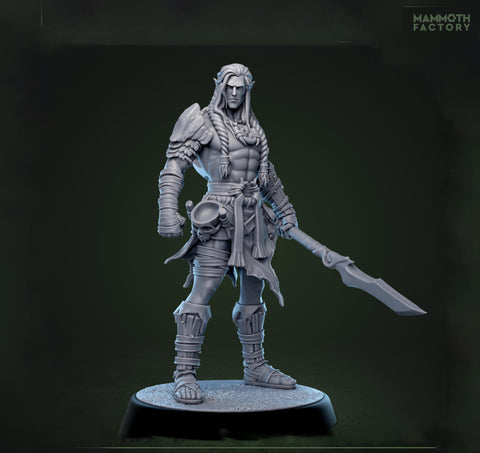 Half-Elf / Elf Ranger, Fighter, Polearm Master PC / NPC | 28mm, 32mm,54mm,75mm,100mm Resin Miniature |Dungeons and Dragons |Mammoth Factory