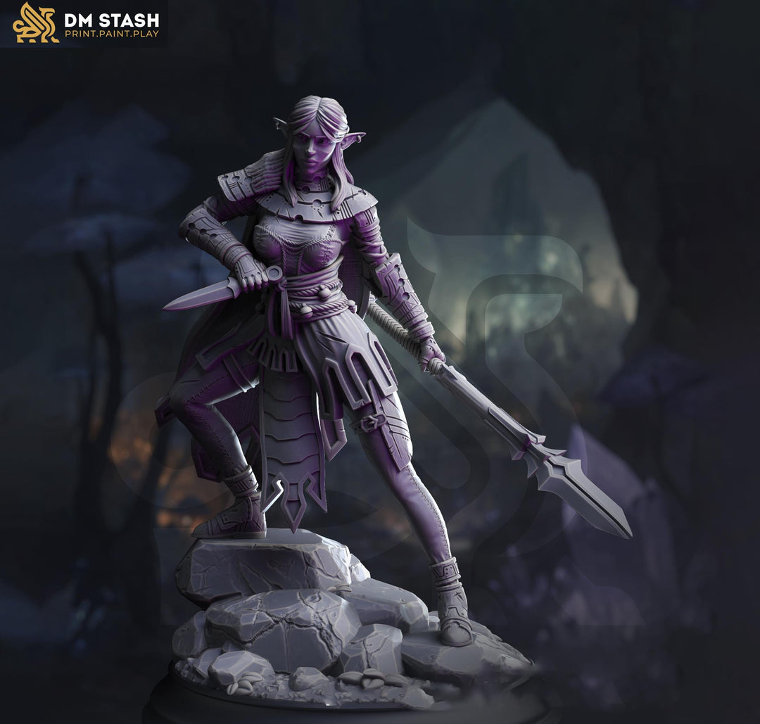 Dark Elf Female Ranger ,Fighter Polearm Master PC/ NPC Miniature | 28mm,32mm,54mm,75mm,100mm Scales | Dungeons & Dragons Pathfinder DM Stash