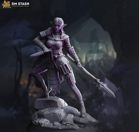 Dark Elf Female Ranger ,Fighter Polearm Master PC/ NPC Miniature | 28mm,32mm,54mm,75mm,100mm Scales | Dungeons & Dragons Pathfinder DM Stash