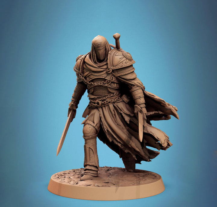 Paladin, Fighter, Two-Weapon Fighting Swords, DnD 5e Unpainted Miniature| 28mm, 32mm,54mm,75mm,100mm Scales| Dungeons &amp; Dragons | Pathfinder
