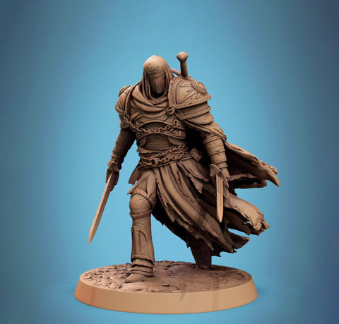 Paladin, Fighter, Two-Weapon Fighting Swords, DnD 5e Unpainted Miniature| 28mm, 32mm,54mm,75mm,100mm Scales| Dungeons & Dragons | Pathfinder