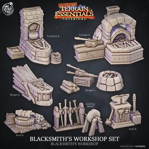 Blacksmith Workshop Set Scatter Props Terrain | Resin 28mm, 32mm Scales | Dungeons & Dragons 5e Miniature | Pathfinder RPG Tabletop DnD