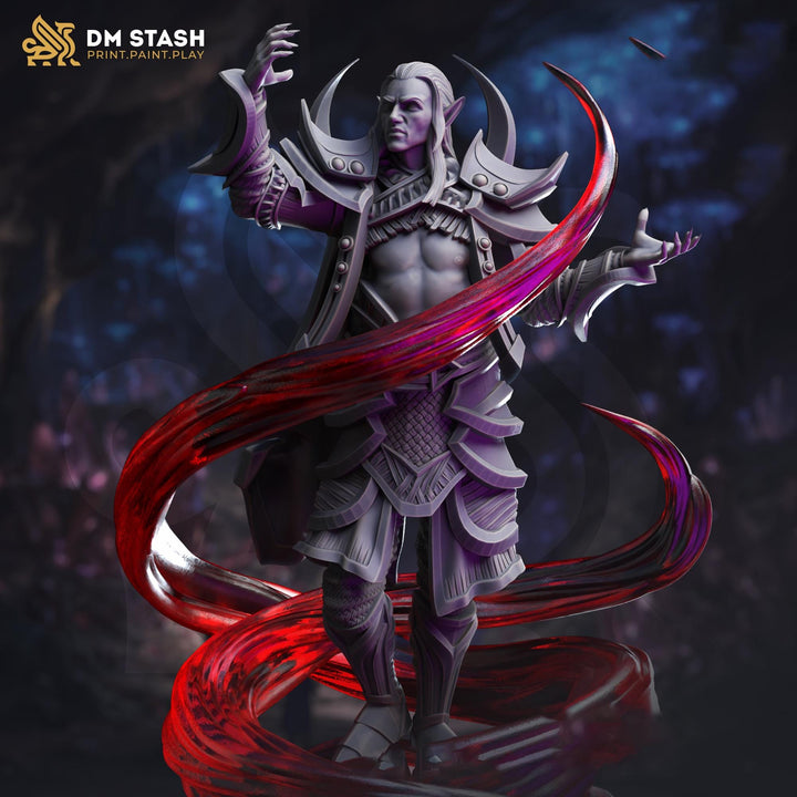 Elf, Drow Sorcerer, Wizard, Warlock | Unpainted Miniature | 28mm,32mm,54mm,75mm,100mm Scales | Dungeons &amp; Dragons Pathfinder | DM Stash