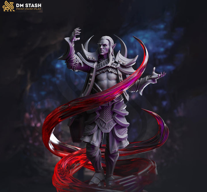 Elf, Drow Sorcerer, Wizard, Warlock | Unpainted Miniature | 28mm,32mm,54mm,75mm,100mm Scales | Dungeons &amp; Dragons Pathfinder | DM Stash