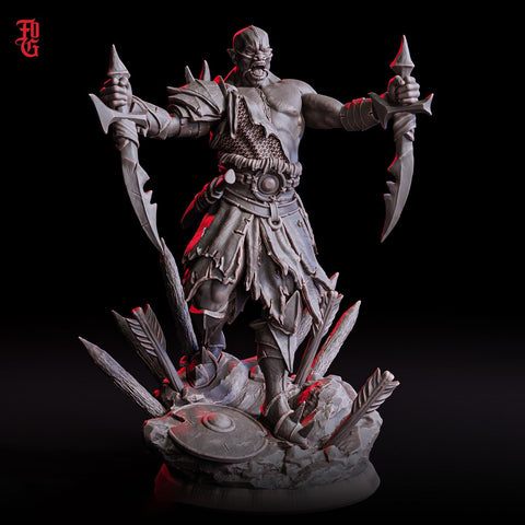 Orc Fighter Barbarian Dual Swords D&D 5e | Scales: 28mm, 32mm ,54mm, 75mm,100mm Megaboss | Dungeons and Dragons | Pathfinder