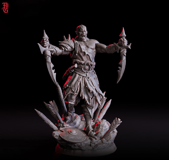 Orc Fighter Barbarian Dual Swords D&amp;D 5e | Scales: 28mm, 32mm ,54mm, 75mm,100mm Megaboss | Dungeons and Dragons | Pathfinder