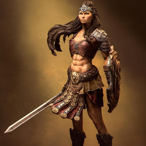 Human Female Fighter Gladiator PC / NPC Unpainted D&D 5e | 28mm,32mm,54mm,75mm,100mm Scales | Pathfinder| Nerikson