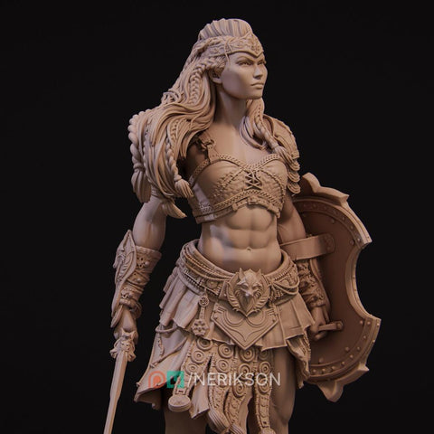 Human Female Fighter Gladiator PC / NPC Unpainted D&D 5e | 28mm,32mm,54mm,75mm,100mm Scales | Pathfinder| Nerikson